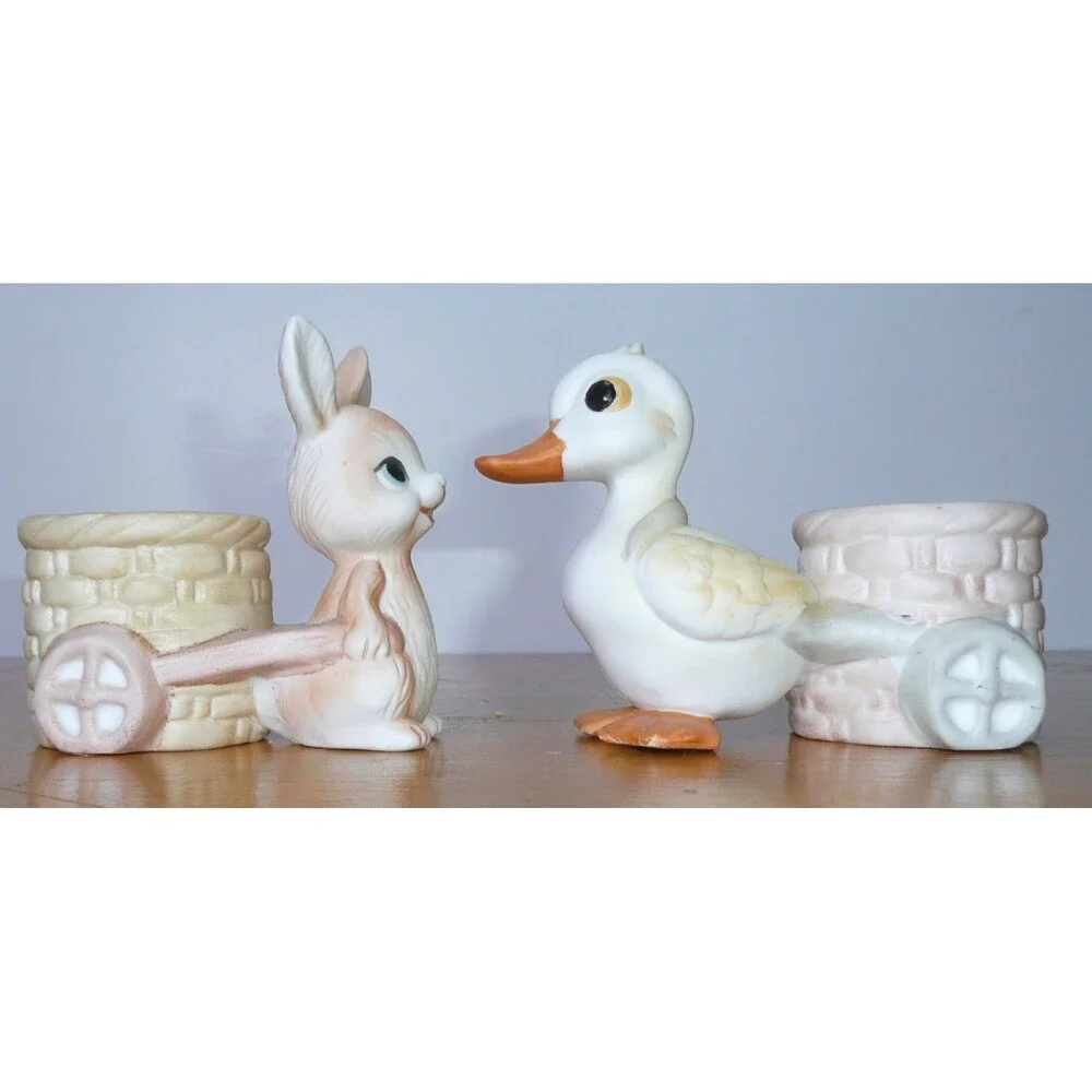 Lot 2 Easter Votive Candle Holder Bunny + Duck with Cart Basket Price Products